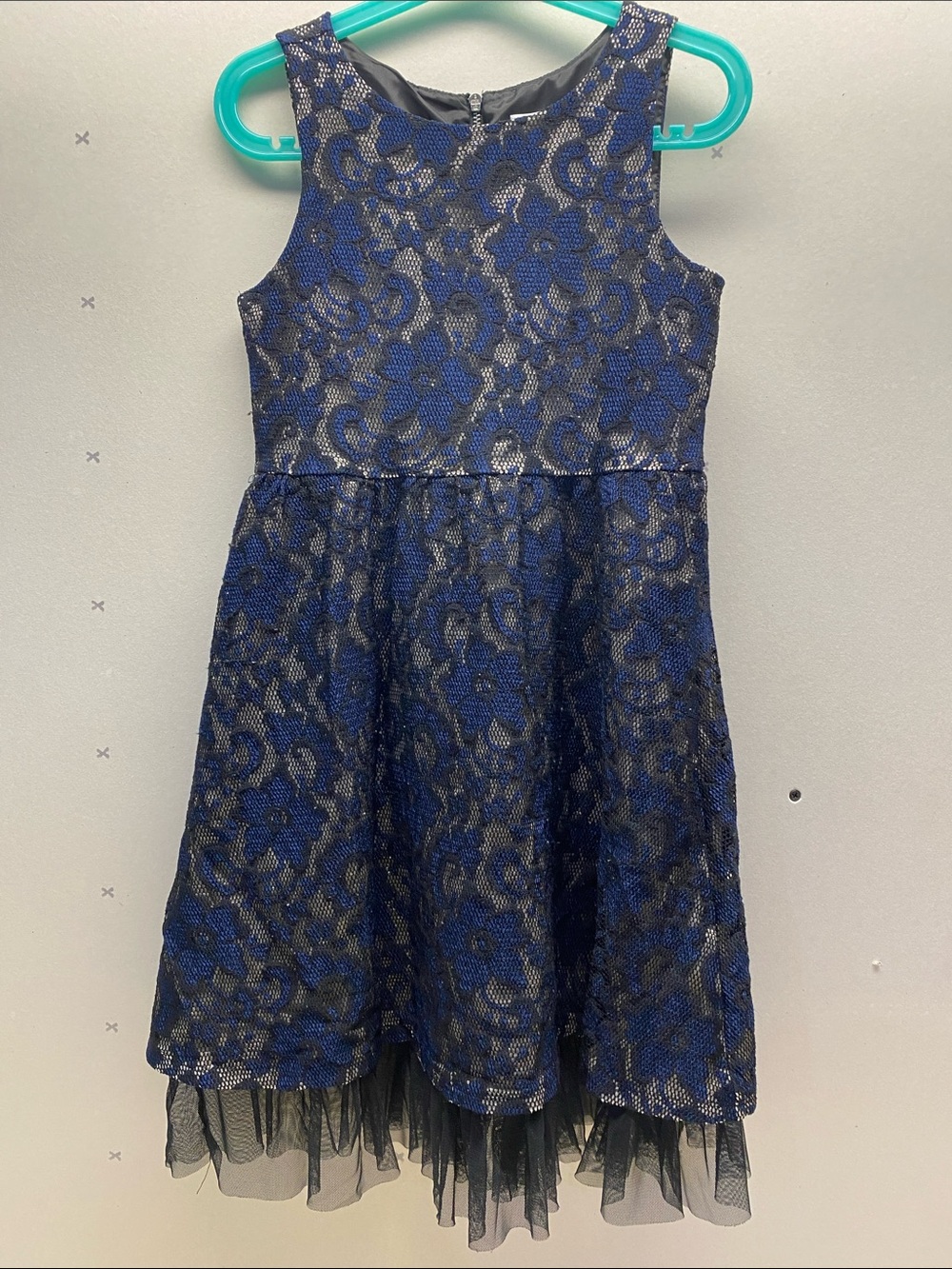 Justice Blue and Black Lace Party Dress with Tulle Hem